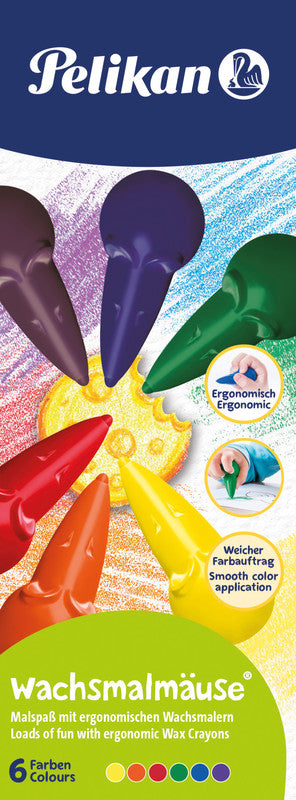 Pelikan Wachsmalstifte Mäuseform – mehrfarbig – 6 Farben – in Schachtel