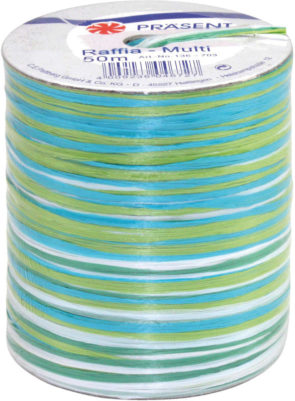 Präsent Bast – mehrfarbig (türkis, hellgrün, ocean, weiss, hellblau) – 50 m