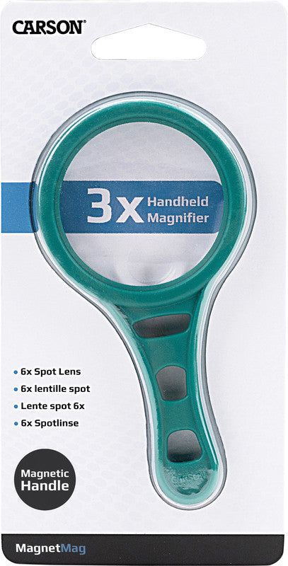 Carson MagnetMag – Handlupe – 3× (Spot 6×) – Magnetischer Griff, Grau