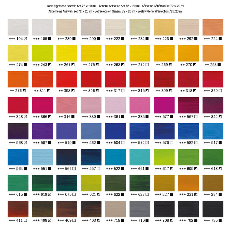 Royal Talens Amsterdam – Acryl Standard – Acrylfarbe – Set – 72 Farben, 72 × 20 ml