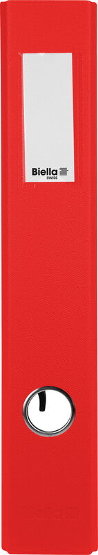 Biella Ordner – A4 hoch – 2-Ring Hebelmechanik, Rücken 40 mm – rot, mit Niederhalter, mit Griffloch, FSC