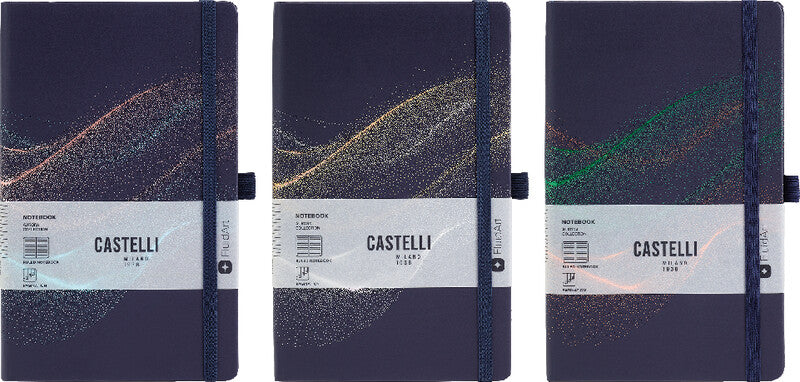 Castelli Notizbuch – A5 – Liniert – 192 Seiten – 80 g/m² – Gebunden, Gummiband, Stiftschlaufe, Mehrfarbig