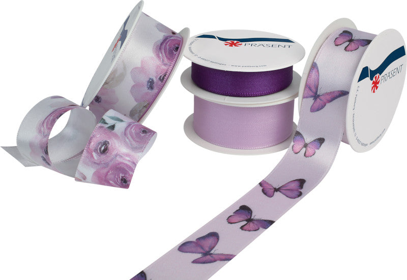 Präsent Seidenband Spring Mini – Frühling – 6 Rollen 15 mm × 4 m, 18 Rollen 25 mm × 3 m – sortiert