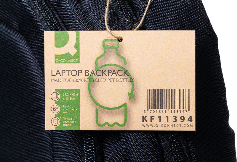 Q-Connect Notebook-Rucksack – für Notebooks bis 15,6", Aufsteckfunktion, recyceltes PET (rPET), schwarz