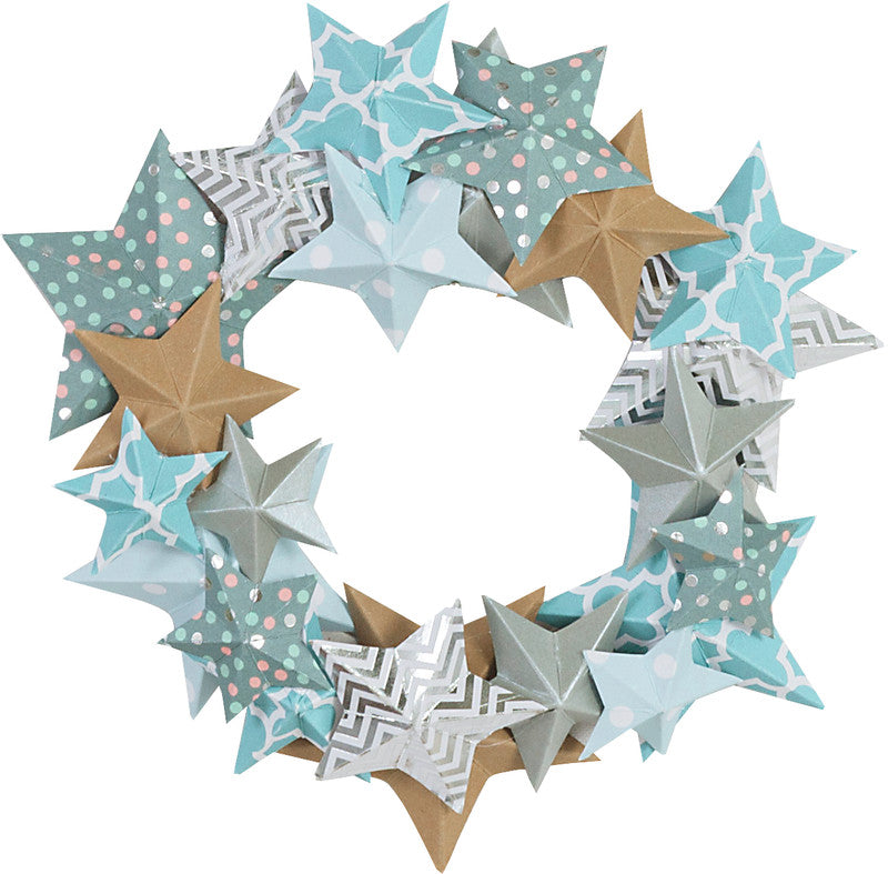 Folia Bastelset Sternenkranz – 3 Designpapiere – Ø 200 mm, Ø 250 mm, Ø 300 mm