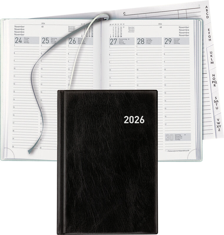 Biella Terminia Agenda – 1 Woche/2 Seiten, gebunden, 14,5 × 20,5 cm, Jan–Dez, schwarz, FSC