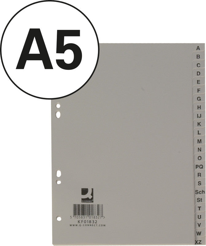 Q-connect Register – 24-teilig, PP, grau, vorgedruckt, 2-fach Lochung, für Formate bis A5 hoch