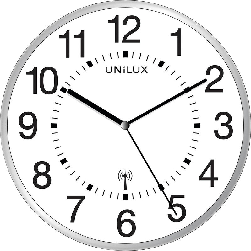 Unilux Wanduhr Wave – Funk – Ø 30 cm, Metallgrau, Kunststoff, geräuscharm