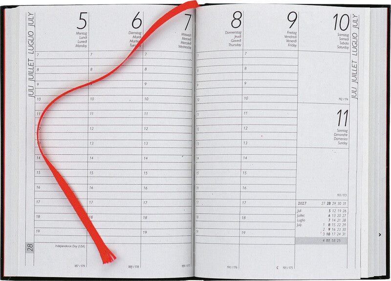Biella LONGATTI Agenda – 1 Woche/2 Seiten, gebunden, 10,4 × 14,8 cm, 2027, schwarz