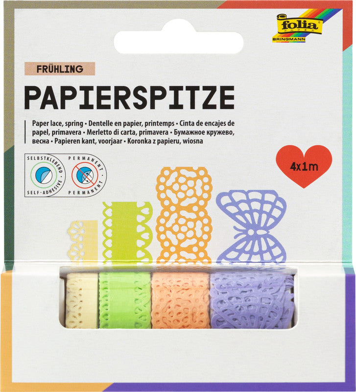 Folia Papierbordüren, Frühling – verschiedene Breiten × 1 m – mehrfarbig – 4 Stück.