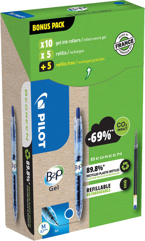Pilot B2P BeGreen Gelschreiber – blau, 0,7 mm, Druck, nachfüllbar