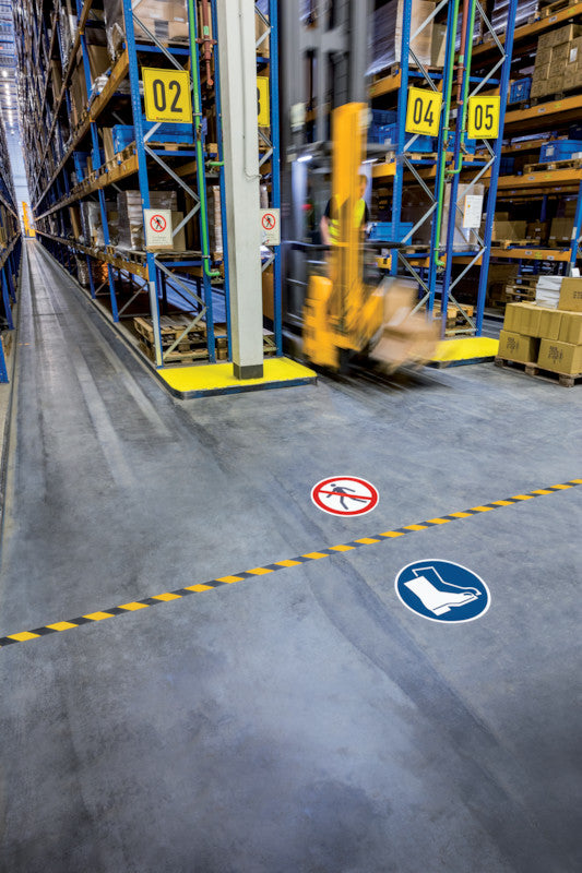 Durable Sicherheitskennzeichen Bodenmarkierung Für Fussgänger verboten – Ø 430 mm, Kunststoff, selbstklebend