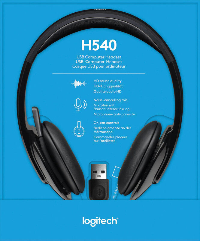 Logitech H540 – Duo Headset – USB‑A, Mikrofon mit Rauschunterdrückung – Schwarz, für Windows/Mac/Chrome