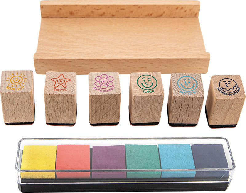 Trendhaus Lehrerstempel-Set – 6er-Set, Holz, Deutsch