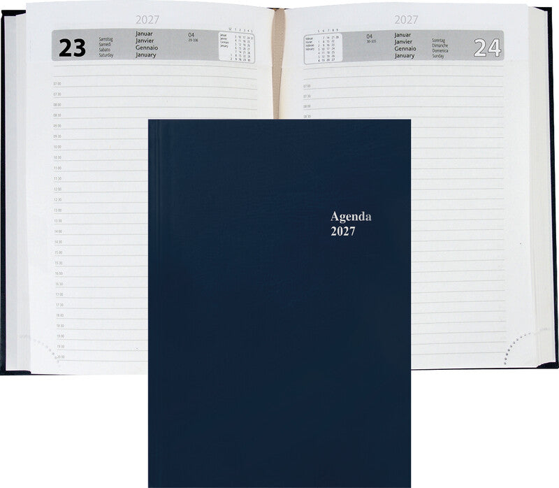 Simplex Agenda – 1 Tag pro Seite, gebunden, A5, 2027, 1/2-Stunden-Takt, blau, FSC