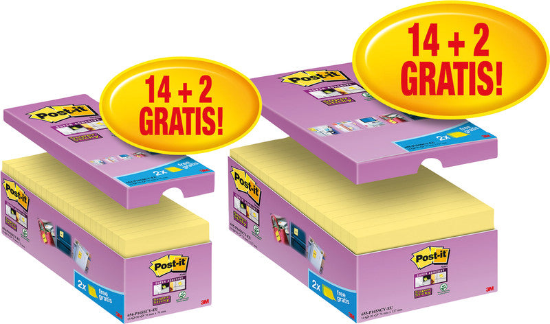 Post-it Haftnotizen Super Sticky – 127×76 mm – gelb, 16×90 Blatt, PEFC