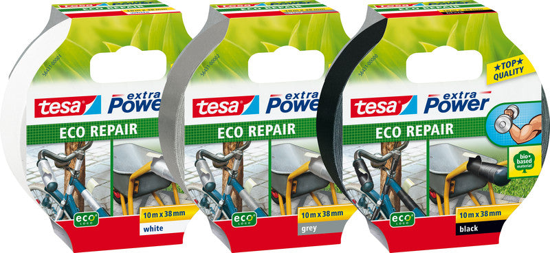 tesa Gewebeband extra Power Eco Repair – 38 mm × 20 m, grau, extra stark, eco:plus