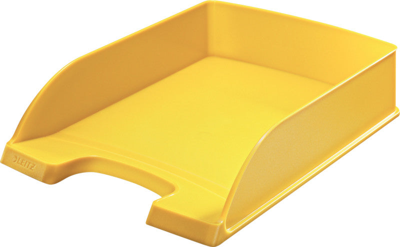 Leitz Stapelbarer Briefkorb mit Griffausschnitt, Beschriftungsfeld, matt, gelb, B 255 × H 70 × T 357 mm
