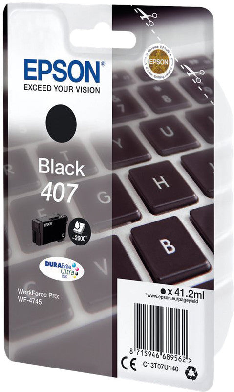 Epson Tintenpatrone 407, Schwarz, 41 ml – für Inkjetdrucker/Multifunktionsgeräte