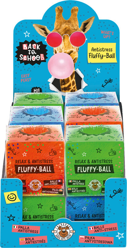 Trendhaus Stressball Fluffy – Ø 7,5 cm, neonblau, neongrün, neonkorallenrot, Gummi