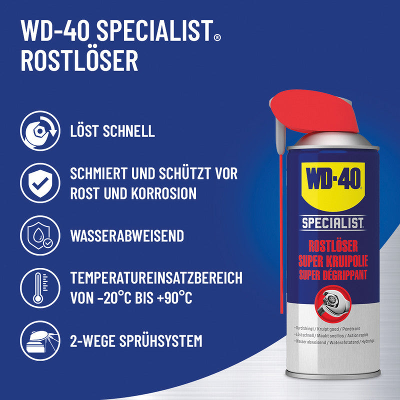 WD-40 Spezialist Rostlöser – transparent, wasserfest, für Rost, 400 ml, −20 bis +90 °C