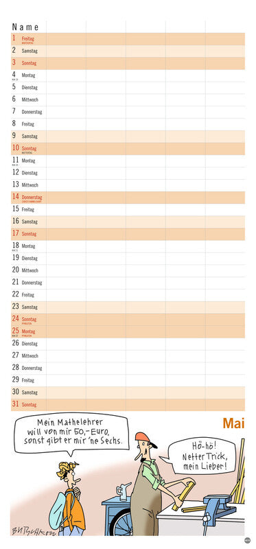 Heye Familienplaner Butschkow – für Familien – 5 Spalten – Deutsch – 2026 – Spiralbindung, Aufhänger – 21 × 45