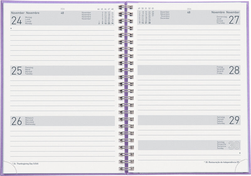 Biella Dispo Term Savanna Agenda – 1 Woche/2 Seiten, Spiralbindung, 14,5 × 20,5 cm, 2026, Lila, FSC