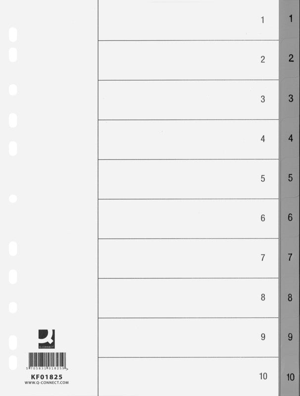 Connect Register – für A4, Kunststoff (PP), 1–10, 10-teilig, grau, 11-fach
