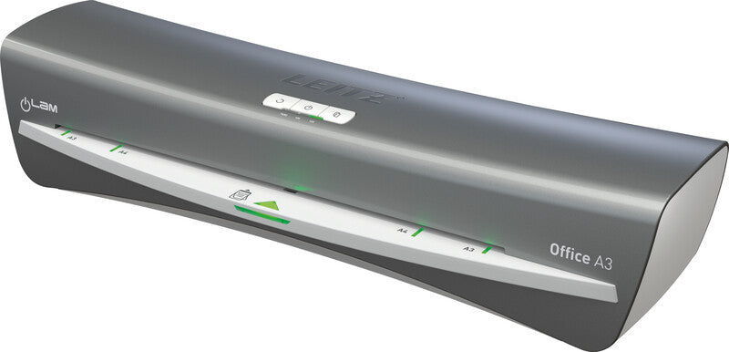 Leitz iLAM Office Laminiergerät A3 – 2-Rollen, 75–125 µm, 1 Min. Aufheizzeit, 500 mm/min, Silber