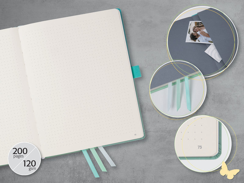Sigel Notizbuch A5+, punktkariert, Fadenheftung, Hardcover, 200 Seiten, 120 g/m² – mehrfarbig