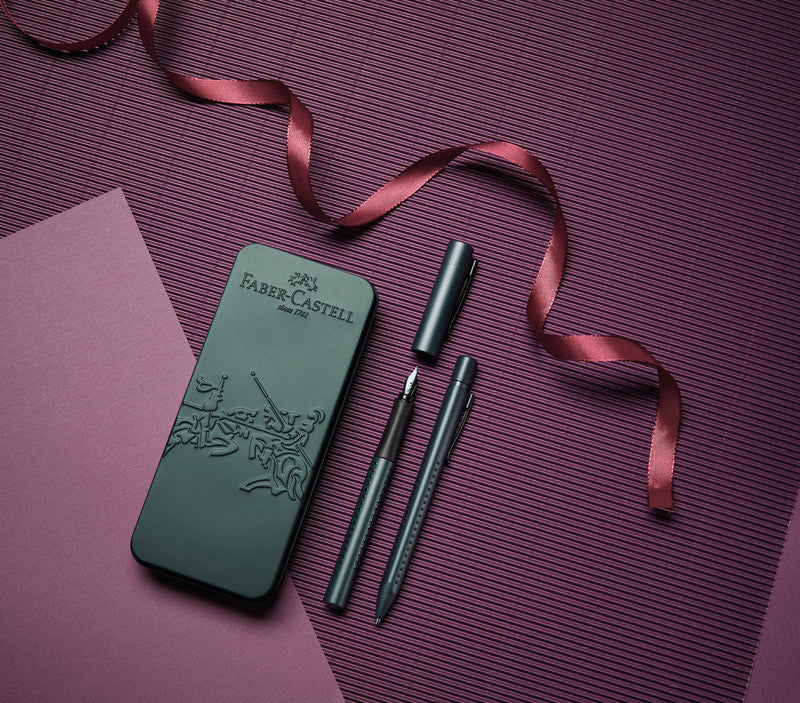 Faber-Castell Grip Edition Schreibset – Kugelschreiber XB & Füllfederhalter M – Blau – Metalletui – 2-teilig