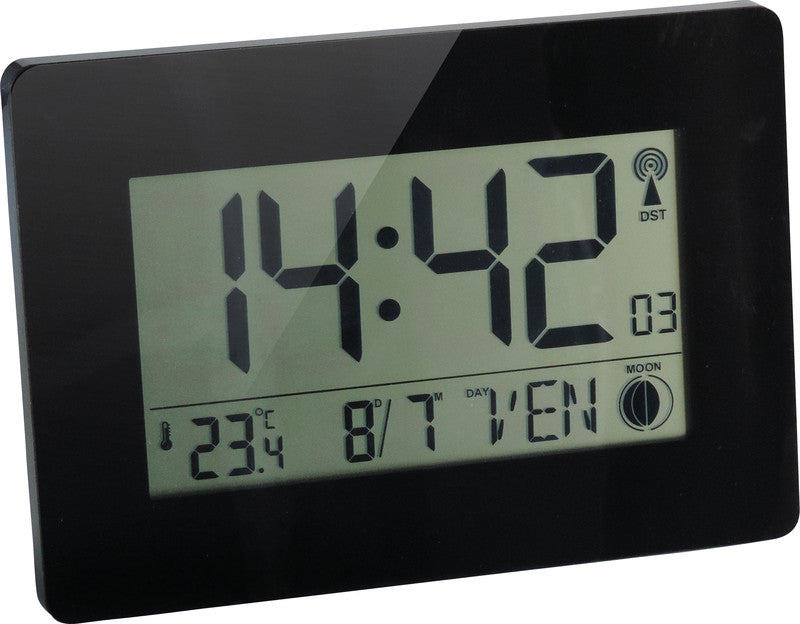 Orium by cep Orium Digitale Wanduhr – Funk – 22,9 × 16,2 × 2,7 cm, Schwarz, Kunststoff, Thermometer, Mondphasen