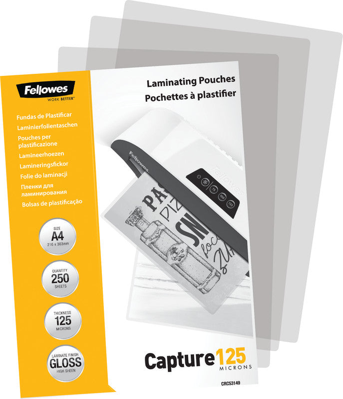 Fellowes Laminierfolien A4, glänzend – 125 µm, 216 × 303 mm, 250 Stk.