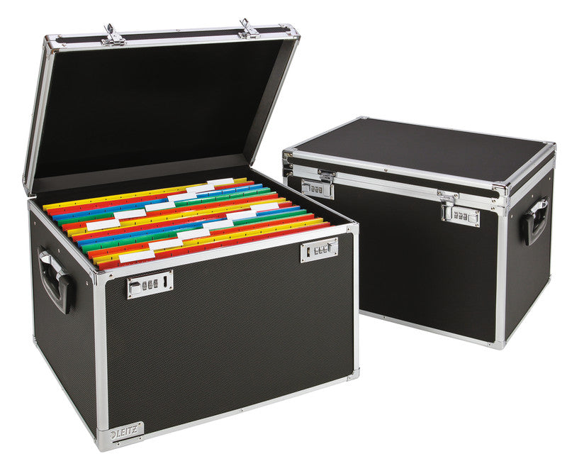 Leitz Hängemappen-Box A4 – für 15 Hängemappen, mit Tragegriff, 365 × 340 × 365 mm, Schwarz, Holz