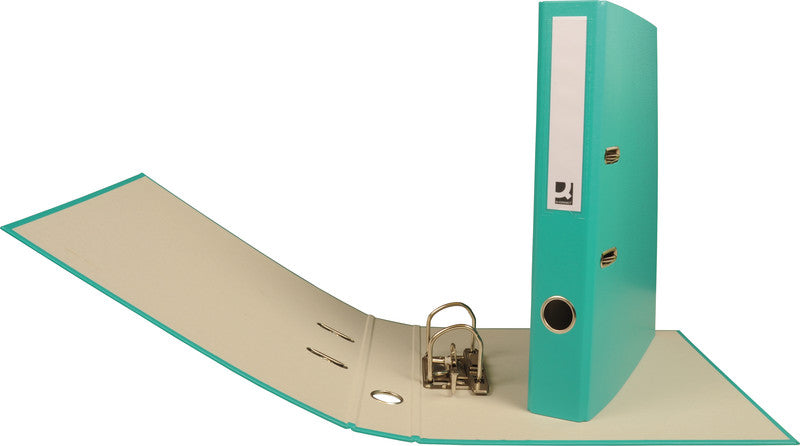 Q-connect Ordner – A4 hoch – 2-Ring Hebelmechanik, Rücken 40 mm – türkis, mit Griffloch, mit Raumsparösen