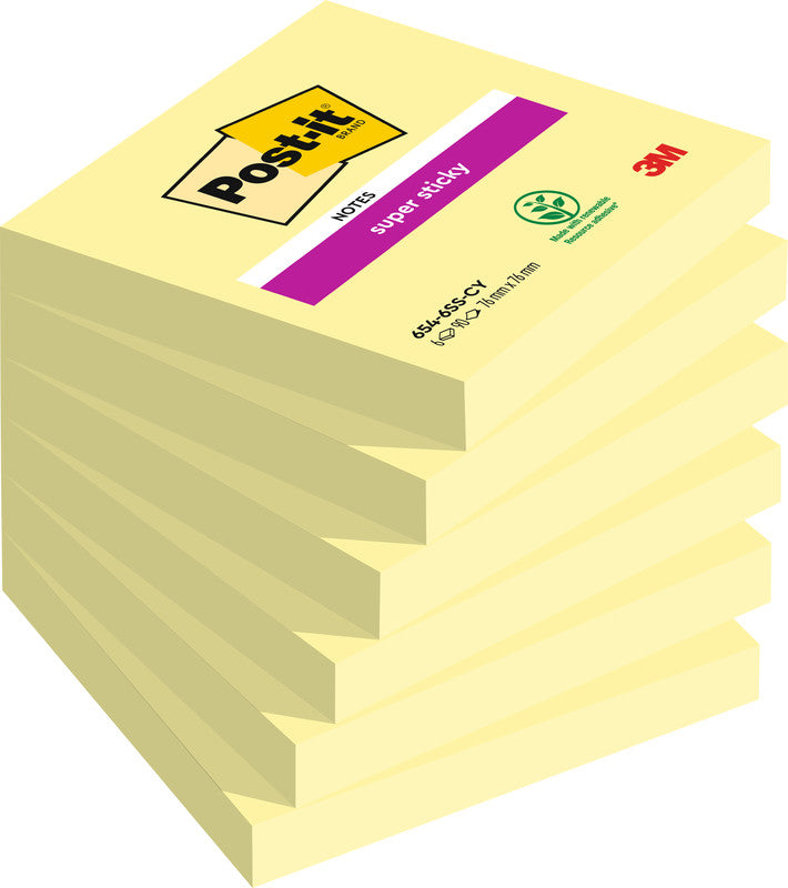 Post-it Haftnotizen Super Sticky – 76×76 mm – gelb, 6×90 Blatt, PEFC
