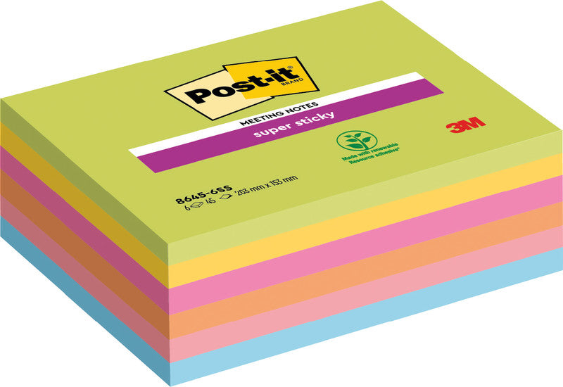 3M Post-it Super Sticky Haftnotizen – 203×152 mm – sortiert, 6×45 Blatt, PEFC
