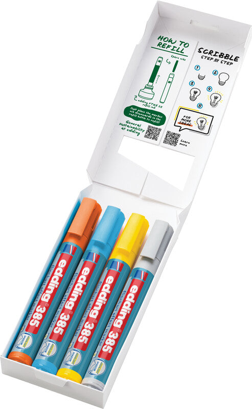 Edding Flipchart-Marker Effektmarker 385 – Kalligrafiespitze 1-5 mm – sortiert – 4er-Set – nachfüllbar