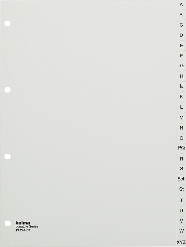 Kolma Register – 24-teilig, PVC, grau, vorgedruckt, 2-fach gelocht, für A5 hoch