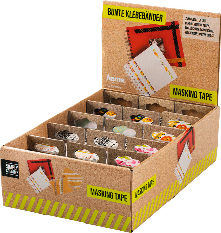 Hama Washi Tape – permanent, glatt, Papier, 15 mm × 5 m, mehrfarbig, 3 Rollen