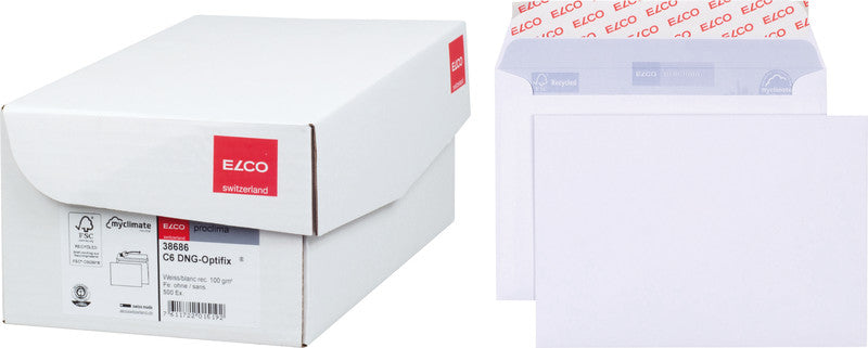 Elco Couvert C6 (162 × 114 mm), ohne Fenster, haftklebend (Optifix), weiss, 100 g/m², Papier – 500 Stk.