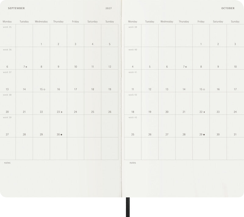 Moleskine Wochenagenda – 1 Woche/1 Seite, gebunden, 13 × 21 cm, 2027, schwarz, FSC
