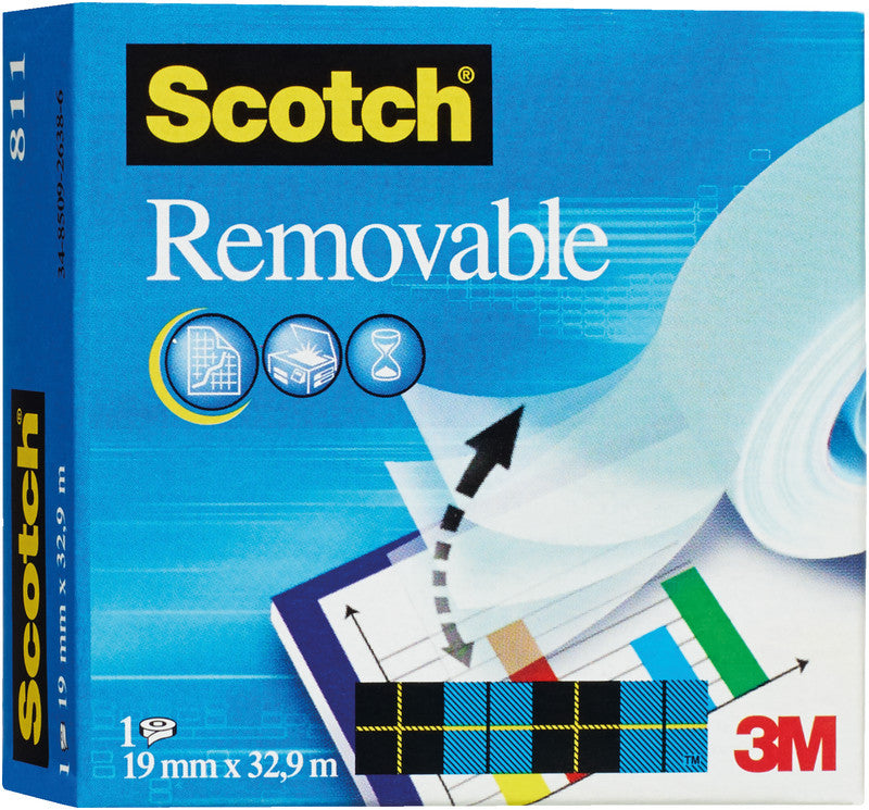 Scotch Büro-Klebeband wiederablösbar – repositionierbar, klar, Zelluloseacetat, 19 mm × 33 m, Kern Ø 25 mm