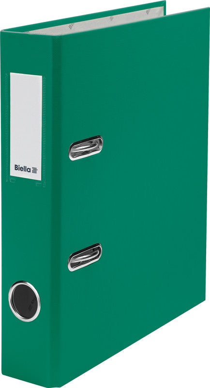 Biella Ordner – A5 hoch – 2-Ring Hebelmechanik, Rücken 40 mm – grün, mit Niederhalter, mit Griffloch, FSC