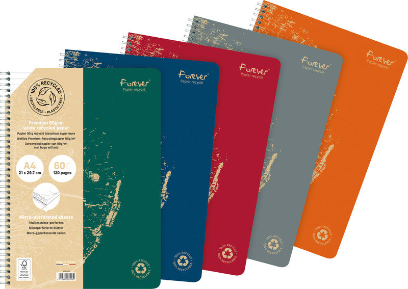 Clairefontaine Spiralheft A4, liniert, 60 Blatt, mikroperforiert, 90 g/m² – sortiert