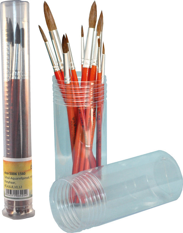 Elco pinsel Elco Aquarellpinsel – braun, Ponyhaar, 6er-Pack, Aluminiumzwinge, runde Spitze
