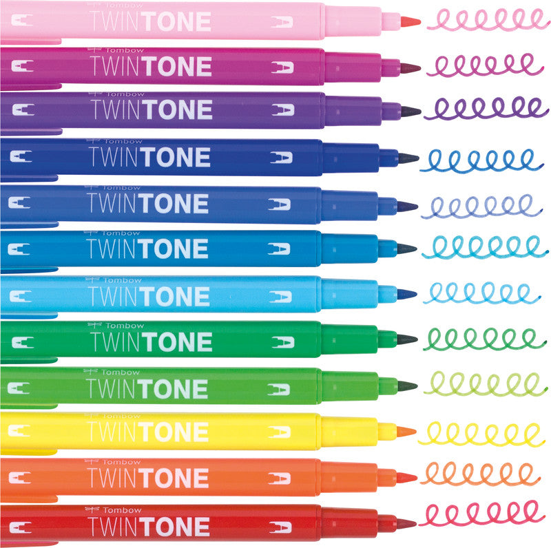 Tombow Filzstifte TwinTone, Strichbreite 0,3–0,8 mm, 12 Farben