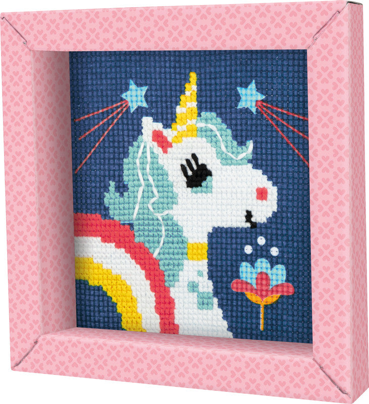 Avenue Mandarine – Kreuzstich Bastelset Einhorn – 6–10 Jahre – 5 Nähgarne – 140 × 140 × 20 mm