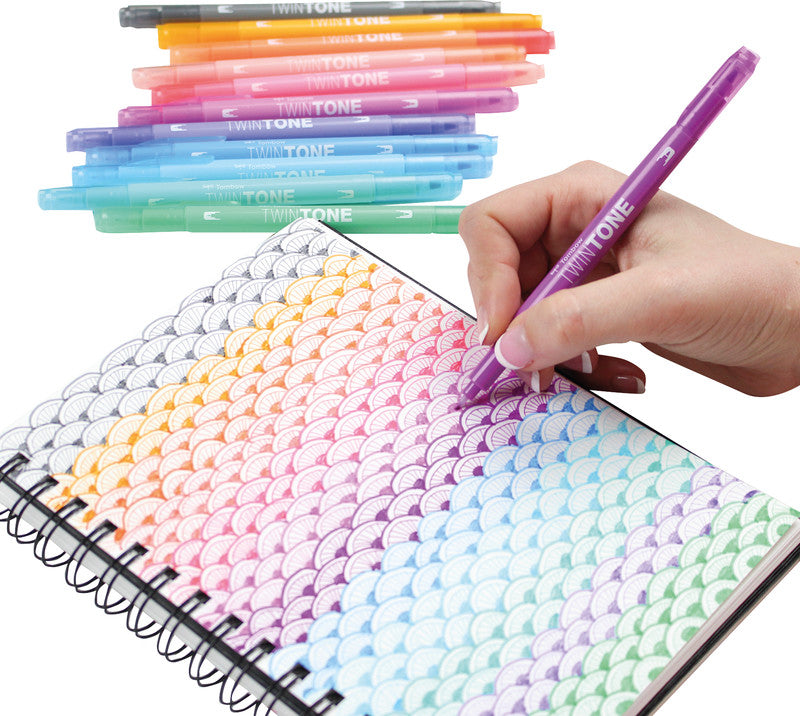 Tombow Fasermaler TwinTone, Strichbreite 0,3/0,8 mm, 12 Farben