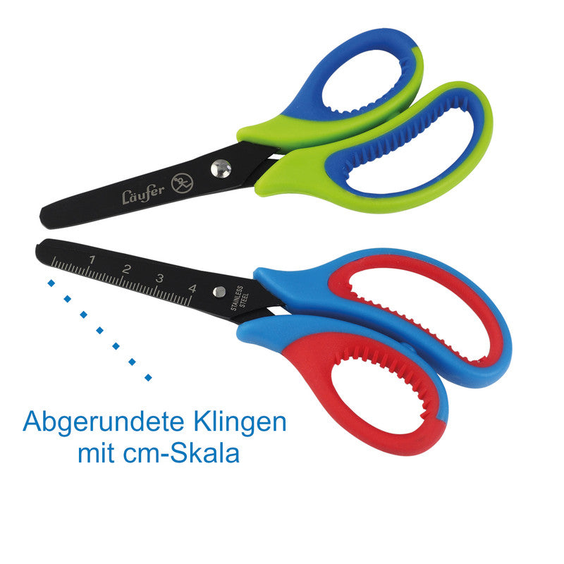 Laufer Kinderschere – titanbeschichtet, für Rechtshänder, abgerundete Spitzen, Kunststoffgriffe, grün/blau